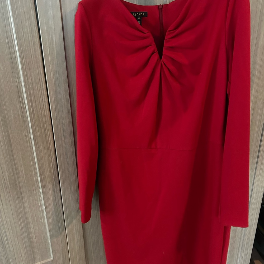 Escada Vibrant Red Long Sleeve Dress